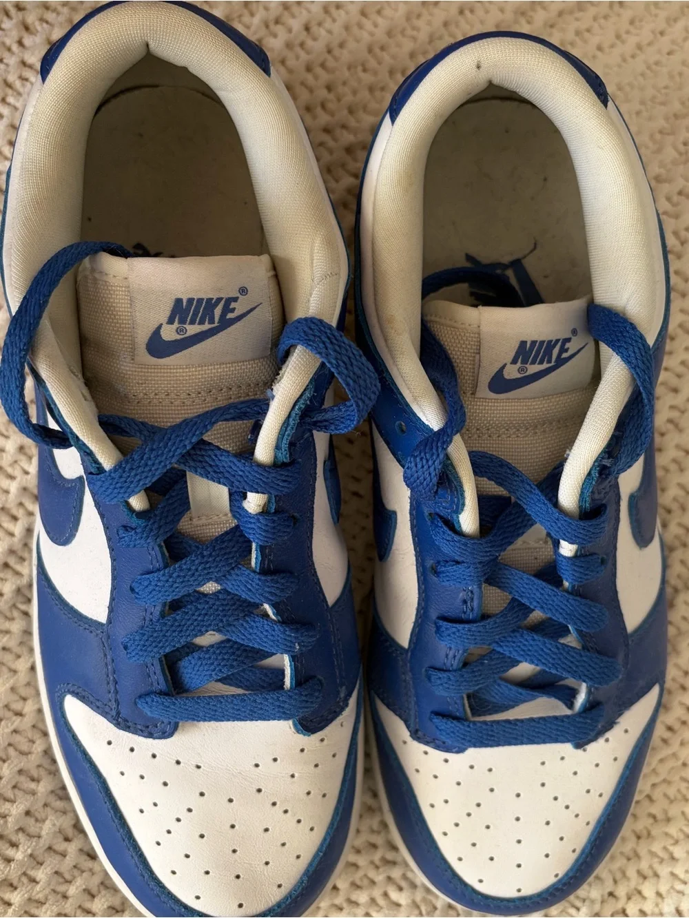 Nike White and Blue Low-Top Dunk Style Sneakers boys size 6.5